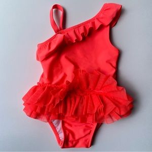 3 for $25 - Cat & Jack 18 mos One Piece Swimsuit Bright Highlighter Red w/ Tutu